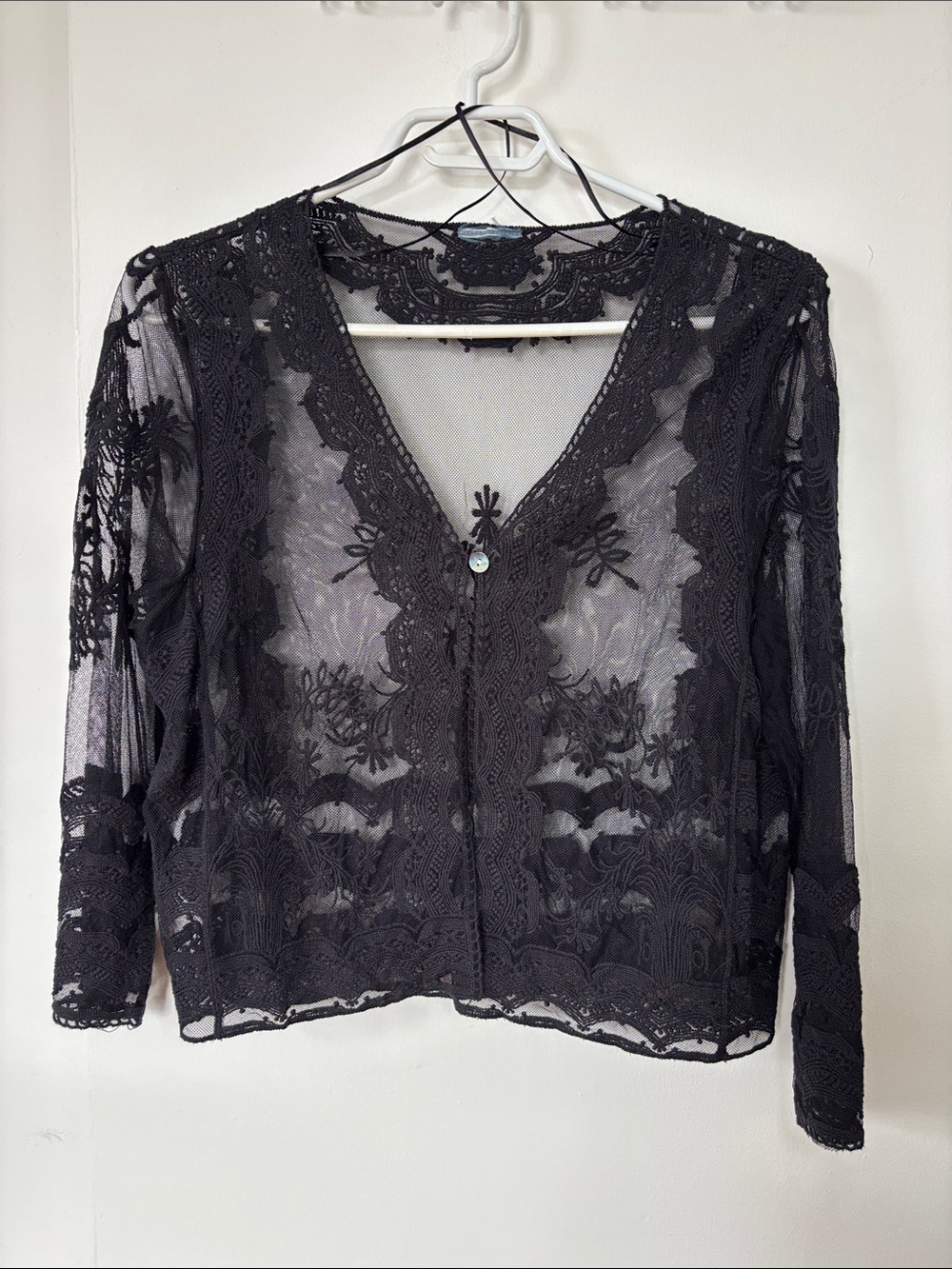 Sheer Black Lace PTP 19in Cardigan Sweater
